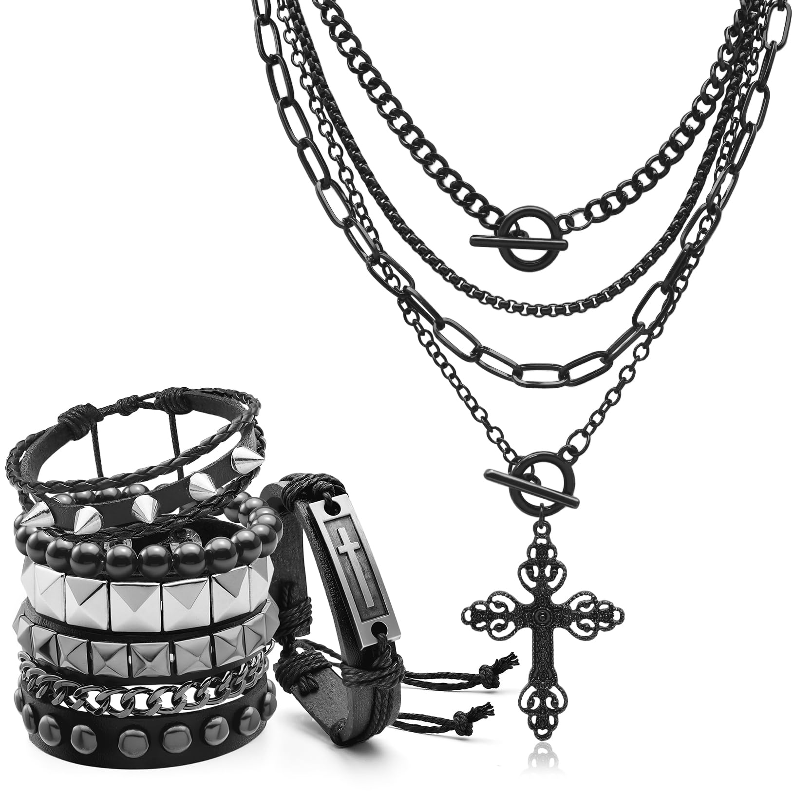Women'S Emo Accessories - Collier superposé avec pendentif croix gothique,