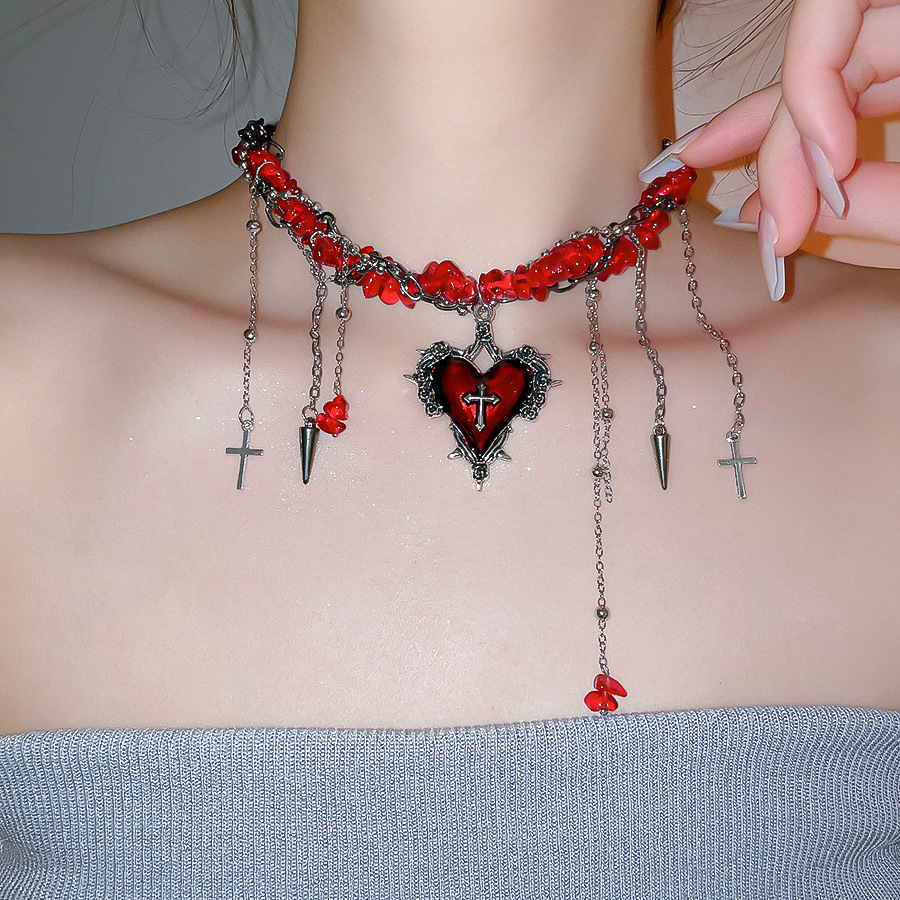 Goth Vintage Y2K rouge foncé c - Women'S Emo Accessories avis et prix